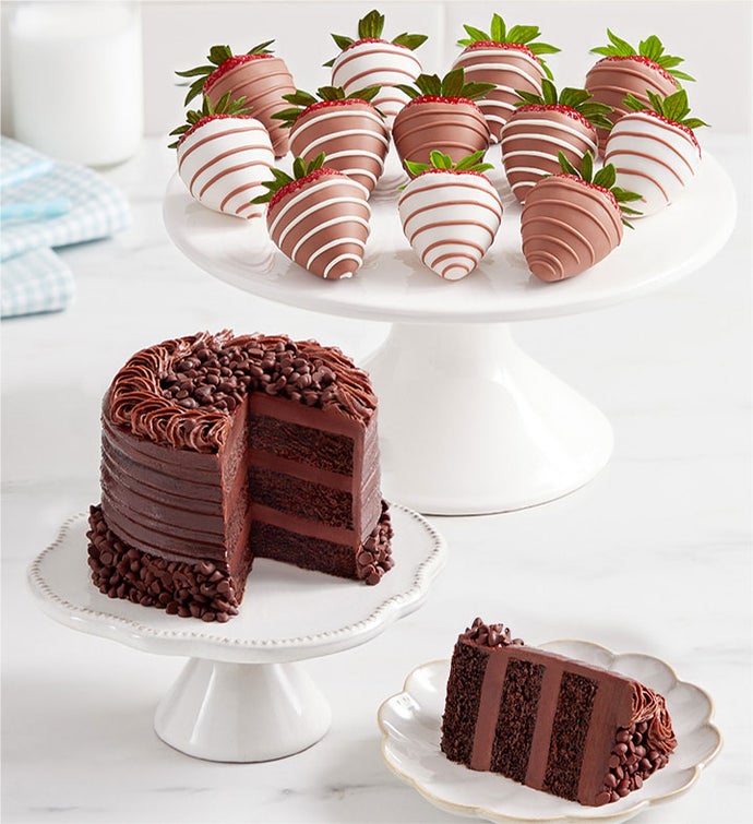 Chocolate Decadence Cake™ with Gourmet Drizzled Strawberries